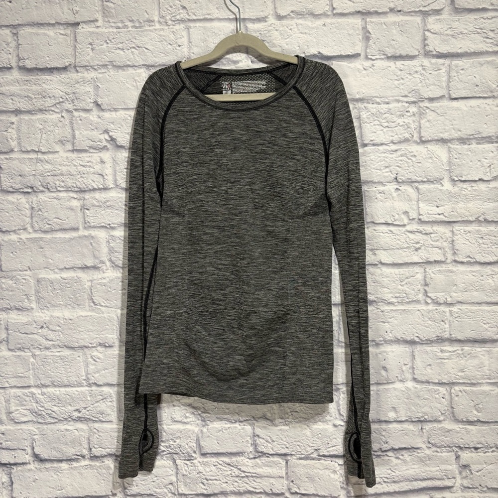 Victoria's Secret VSX Long Sleeve Active Charcoal Top SMALL Thumbhole Sleeves